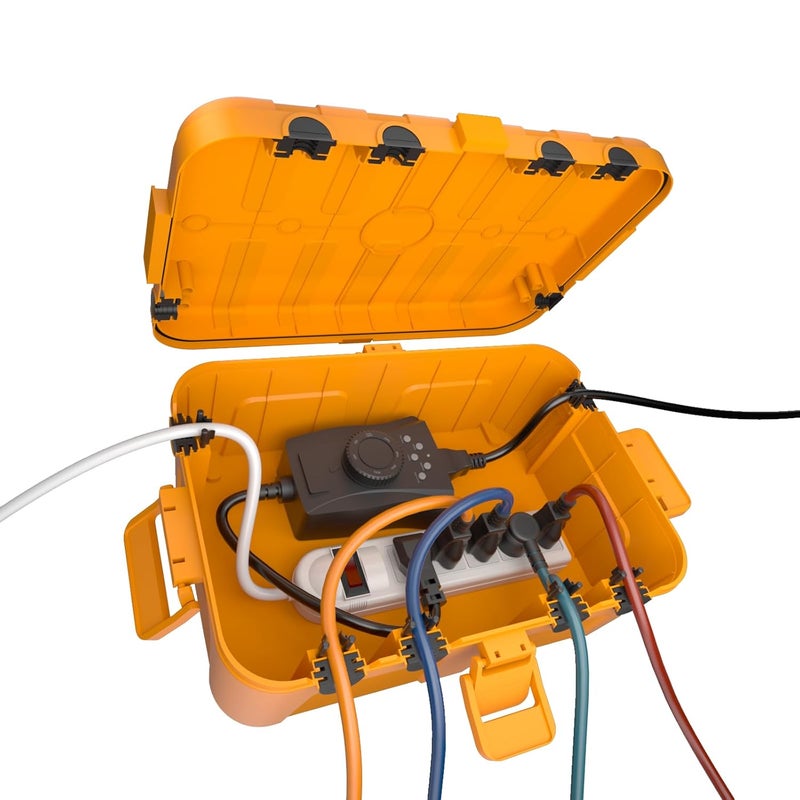 Flemoon Large Outdoor Electrical Box, IP54 Waterproof Outdoor Extension Cord Cover Weatherproof, Protect Outlet, Plug, Socket, Timer, Power Strip, Holiday Light Decoration, Orange - Image 1